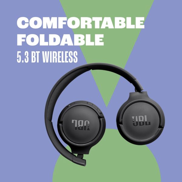 JBL Tune 520BT - Wireless On-Ear Headphones, Up to 57H Battery Life and Speed Charge, Lightweight, Comfortable and Foldable Design, Hands-Free Calls with Voice Aware (Black) - Image 3