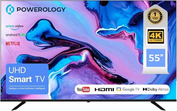 Powerology 55" 4K UHD Smart TV with Official Google TV: Stunning 4K Resolution, Dual-Band Wi-Fi, and Immersive Sound (55 INCH) - Image 3