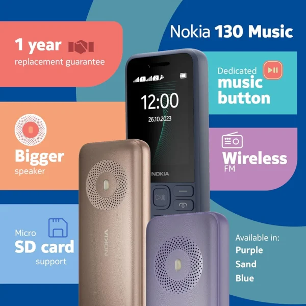 Nokia 130 Music | Built-in Powerful Loud Speaker with Music Player and Wireless FM Radio | Dedicated Music Buttons | Big 2.4 Display | 1 Month Standby Battery Life - Image 3